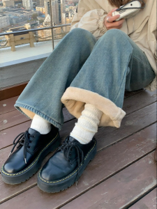 imimtuan | Quần Jeans Chân Rộng Lót Bông Vintage