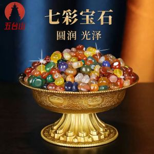 Tibetan Style Seven Gemstones Natural Agate Crystal Premium Quality Mantra Plate Offering Buddha Decorative Home Accessories