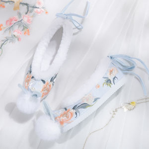 Womens Hanfu Shoes Winter New Original Ancient Style Flat Bottom Plush Lined Improved Embroidered Cotton Shoes Casual Leisure