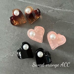 กิ๊บติดผมรูปหัวใจเล็กประดับไข่มุกปลอม คู่ กิ๊บติดผมสไตล์เกาหลี ทรงสุดเก๋ไก๋ ชุบเงิน