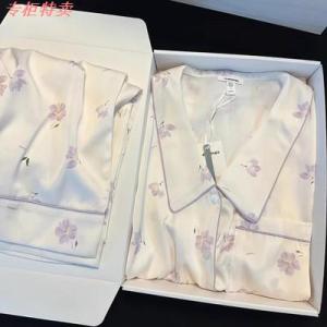 Lorus Summer 2025 Silk Sleepwear Set for Women Long Sleeve Printed Ice Silk Pajamas Gift for Best Friend Birthday Outerwear