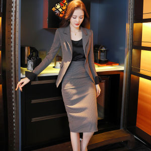 MUBEELE | ชุดกระโปรงสองชิ้นสไตล์ OL สำหรับผู้หญิง ชุดทำงานลายสก็อต กระโปรงสั้น แจ็คเก็ตสั้น แฟชั่นฤดูใบไม้ร่วง ชุดทำงานสไตล์ยุโรป