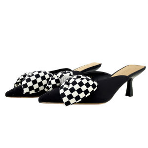 Dép Xỏ Ngón Cao Gót Buộc Nơ Kiểu Pháp Mùa Hè 2024 Dép Xỏ Ngón Đế Cao Bằng Cao Su Lót Da Lợn Siêu Mịn Cho Nữ