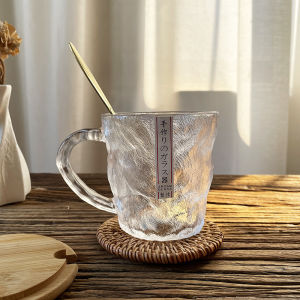 Heat Resistant Japanese Style Glass Cup with Handle And Lid Glacier Design Coffee Milk Breakfast Cup Aesthetic Value Na Ca Glass