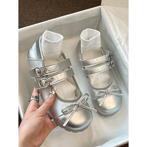 Giày Đế Bằng Mary Janes Màu Trắng Thời Trang Đa Năng Phong Cách Ballet Có Nơ Cổ Điển Cho Nữ Mùa Hè 2025 Giày Bệt Đế Cao Su