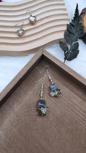 Made-to-Order SG - Black Lace Agate Green Rutilated Quartz Crystal Dangle Earrings Handmade Crystal Dangle Earrings