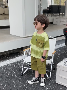 Sunday Kids Boys Terno Clothes Set Blouse short sleeve Top And Shorts Suit For Kids Boy 1-6Y