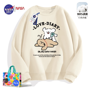 NASA Cartoon Dog Retro Couple Sweatshirts Spring Autumn round Neck Womens Fashionable Comfortable Cotton Long Sleeve Hoodie