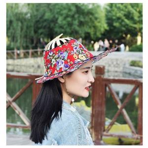 Summer Hat Sun Hat Foldable Fan Hat Bamboo Hat Sun Shade Wide Brim Floral Beach Trip Sun Protection Hat
