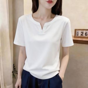 MISHANGYICHU | V Neck Cotton Slim Fit T Shirt