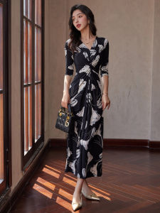 Unique French Vintage Silk Wrap Dress with Elasticity And Knot Design Elegant Slimming One Piece Summer Dress for Women