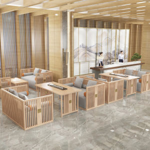 New Chinese Style Solid Wood Sofa Combination for Hotel Reception Tea House Banquet Hall U-Shape Luxury Quality White Poplar