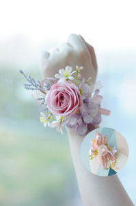Fairy Pink Mori Style Wedding Corsage Banquet Accessories Groom Best Man Boutonniere Bride and Bridesmaid Sisters Group Wrist Flower