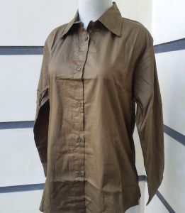 Kemeja Blouse Wanita Katun Minyak Lengan Panjang