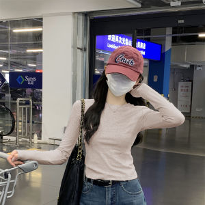 Womens Double-Sided Fleece Long Sleeve T-Shirt Thermal Base Layer Half High Collar Inner Wear Autumn Top Comfortable Slim Fit