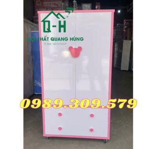 TỦ NHỰA BABY CAO CẤP CHO BÉ 2 CÁNH 2 HỘC MỞ NGANG 80CM CAO 1M5 MÀU HỒNG TAY NẮM DỄ THƯƠNG