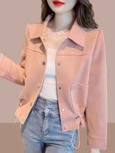 เสื้อแจ็คเก็ตผู้หญิงแขนยาวสไตล์ชาน่ารัก ทรงสั้น คอลเลกชั่นฤดูใบไม้ผลิและฤดูใบไม้ร่วง 2025 เสื้อคาร์ดิแกนทรงหลวมๆ สุดเก๋