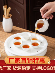 Chaoshan White Porcelain Kung Fu Tea Set Suit Home Ceramic Teapot Tea Cup round Tea Tray Simple Teaware Suit