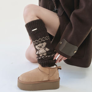 Thickened Knitted Woolen Socks Mid-Calf Bear Leg Covers Christmas Festive Atmosphere Retro Style Womens Winter Warm Sweet Socks
