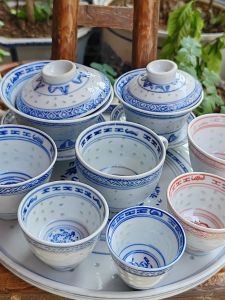 Cốc Trà Sứ Cốc Tráng Men Xanh Trắng Cốc Ba Nguyên Tắc Cốc Cỡ Lớn Nhỏ Đậy Bắp Ngô Cốc Riêng Biệt Tráng Men Dưới Mặt Trên