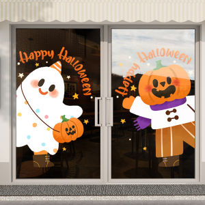 ตกแต่งประตูวันฮาโลวีน กระดาษติดหน้าต่างแบบเคลื่อนย้ายได้ รูปภาพการ์ตูน สไตล์โมเดิร์น เรียบง่าย พื้นผิว UV ป้องกันน้ำ