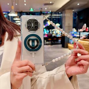 High Transparent Magnetic Soft Shell Huawei MateX5 Phone Case Detachable Dual-Sided Magnetic Absorption Stand Foldable Screen Integrated Protection Cover Pearl Chain