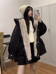 plus Size Womens College Style Hooded Fleece Lined Parka Spring Autumn Warm Outerwear Black Cotton Coat for plus Size Women