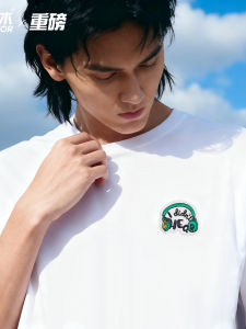 Áo Thun Cotton Nam Tay Ngắn Thêu American Streetwear Pure Cotton round Neck Loose Fit Breathable Brand Casual Student