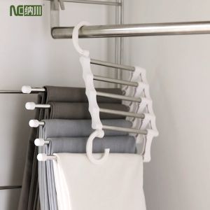 NACHUAN Stainless Steel Jeans Pant Hanger 5 Layers Magic Hanger Multi Functional Pants Rack Wardrobe Organizer