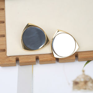 Fashionable Grey Mirror Surface Button Style Earrings Geometric Triangle Ring Autumn 2024 Trendy Showcased Jewelry Accessories