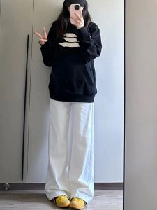 White Unifrom Loose Pants Female 2025 Spring New Arrival Small High Waist Loose Straight-leg Lazy Casual Long Pants