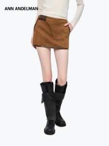 ANN ANDELMAN | Suede Structured Splice Leather High Waist A-Line Skirt