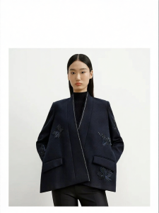 Classic Chinese Style Beaded Structured Wool Blazer