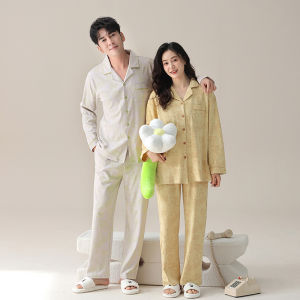 Miiow | Couples Pure Cotton Sleepwear Long Sleeve Long Pants Home Clothes Set Womens Solid Color Spring Autumn New Style MiiOW Cat Person