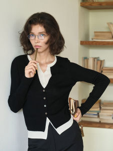 SHEITAOZI | Contrast Color Two-piece Look Knit Sweater Women Innerwear