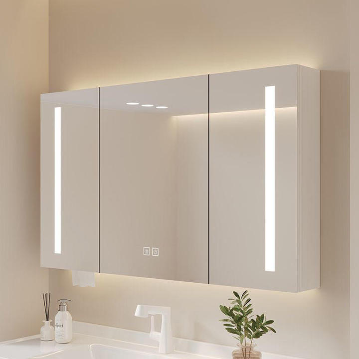space aluminum bathroom mirror cabinet with led light large storage ...