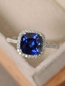 LZD  Silver Silver Ornament European and American E-Commerce Hot Sale Sapphire Blue Marriage Engagement Ring Ladies Rings