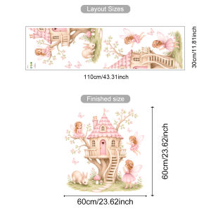 Fairy Treehouse Wall Sticker Girls Room Bedroom Decal Pink Fairy Tale Home Decor Removable DIY Vinyl Sticker