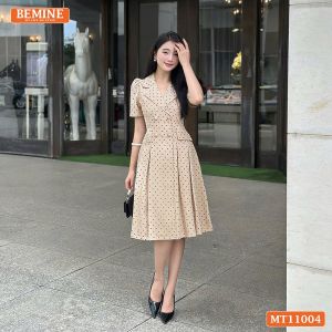 Đầm thiết kế BEMINE cổ vest chấm bi dáng chữ A phù hợp đi làm-MT11004