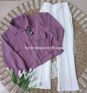 Setelan Anak Perempuan Viona Atasan Crop Crincle Celana Cutbray Scuba Panjang Fashion Kekinian