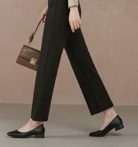 Soft Leather Three CM Heel Work Shoes Comfortable Low Heel Commuter Shoes Black Professional Fashion Single Shoes for Women