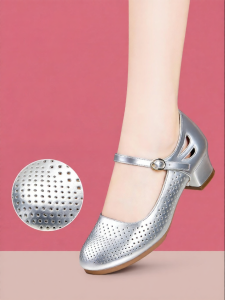 HANGONGZHU | Silver Medium Heel Soft Bottom Lace Dancing Shoes