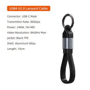 Cabletimes | CABLETIME 240W USB4 Cable Portable Keychain Short 80Gbps 8K60Hz USB C Cable Mini Size Cable for HUAWEI iPad iPhone 17 Pro SSD