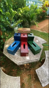 กล่องทิชชู่ไม้ (ขนาดใหญ่) แฮนเมด แต่งเส้นเดินลาย