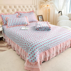 Quilted Bed Cover Three-Piece Set Summer Quilt Bed Sheets Bubble Cotton Non Slip Quilting Thickened Bedspread Duvet Cover Princess Style Thin Duvet