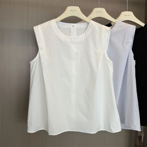 เสื้อเชิ้ตแขนกุดสไตล์เกาหลีสำหรับผู้หญิง ฤดูร้อน 2025 ดีไซน์ใหม่ เสื้อกั๊กผูกหลัง เสื้อคลุมแบบสวมทับ สไตล์เกาหลี