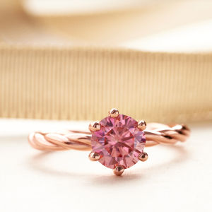 Sterling 925 Silver Female Finger Ring With 6.5mm 1 Carat Pink Color Moissanite Stone Wedding Party Band for Women Gifts