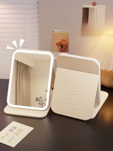 Portable Folding LED Mirror Makeup Mirror Large Illumination for Women Desktop Cosmetic Mirror LED Lighted Mirror for Home Use
