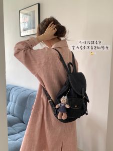 IAC Dog Green Large Capacity Denim Backpack Casual Travel Commuting Double Shoulder Bag Korean Style Womens Handbag