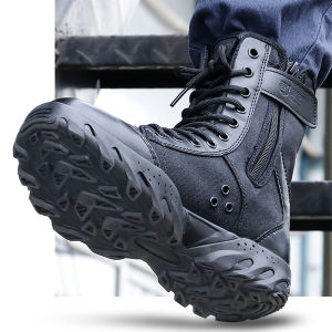 New Arrival Combat Boots Mens High-Top Hiking Ultra-Light Quick-Reverse Boots Security Check Lightweight Combat Boots Black Security Training Shoes